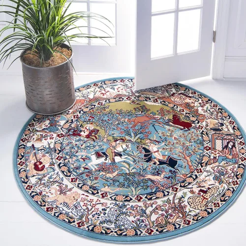 Vista 9 de Unique Loom Narenj Collection - Alfombra de área Birmingham (octágono de 5 pies 1 pulgada, azul/borgoña)