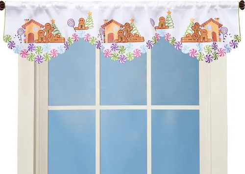 Vista 17 de Cenefa de Cortina de Ventana de Cocina con Bolsillo para Barra Bordada de Bastón de Caramelo de Navidad y Fiestas A 58 × L 14 Pulgadas