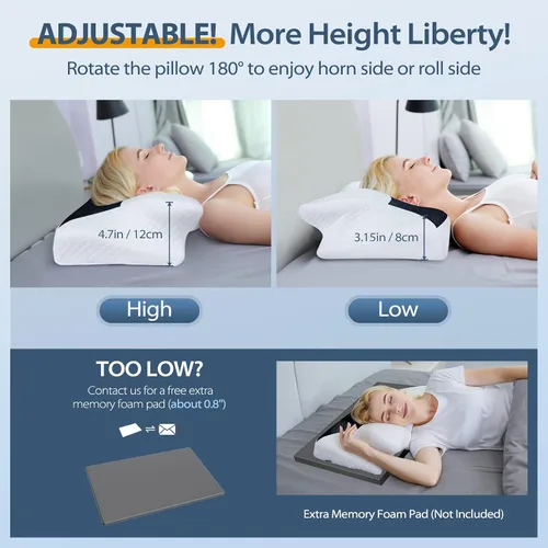Vista 4 de HOMCA Almohada cervical de espuma viscoelástica con contorno para el alivio del dolor, almohada ortopédica para el cuello para quienes duermen