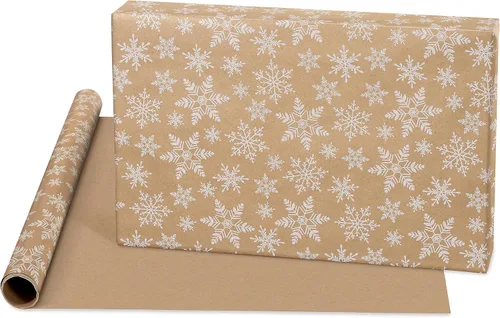 Vista 4 de American Greetings - Rollos de papel de regalo navideño Kraft Vintage, papel de regalo de fiesta navideña Kraft en negro, blanco y marrón