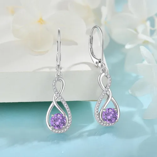 Vista 4 de Inpasne Aretes colgantes de infinito para mujer, plata de ley 925, aretes colgantes con piedra natal, regalos para mujeres, mamá, esposa, novia, hija