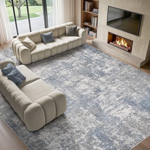 Vista 47 de Tortania Alfombra redonda lavable de 5 pies para sala de estar: Alfombra moderna abstracta neutra grande suave y delgada – Alfombra antideslizante