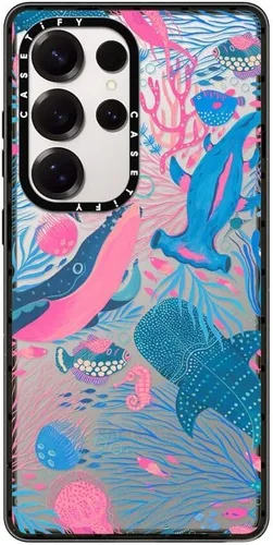Vista 64 de CASETiFY Funda de impacto para Galaxy S22+ - Adhesivo Aries Moross, color negro transparente
