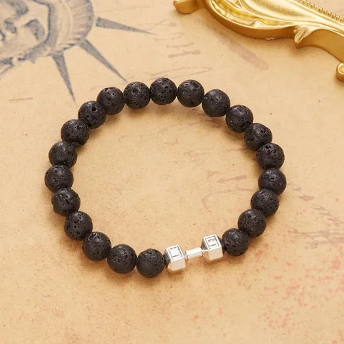 Vista 5 de Harlermoon Pulsera de gimnasia con mancuernas para hombres y mujeres, piedra de lava, ajustable, cuentas de piedra natural, pulsera de fitness