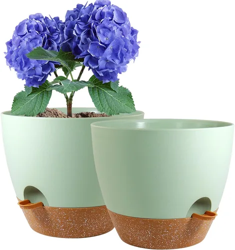 Vista 9 de Macetas de 8 pulgadas con riego automático, juego de 2 macetas de plástico con agujeros de drenaje de malla para plantas de jardín y flores, macetas
