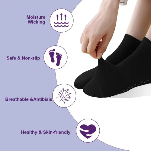 Vista 4 de NuAngela Calcetines de agarre para pilates con agarres para mujer, calcetines de yoga antideslizantes para barre ballet, baile, hospital