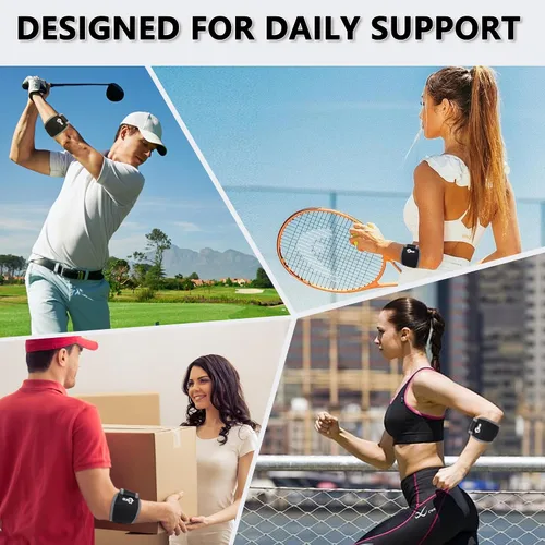 Vista 7 de Codera de codo de tenis para hombres y mujeres, codera de codo para tendinitis y codo de golfistas, codera de codo ajustable para hombres con 2