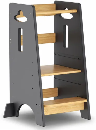 Vista 10 de COSYLAND - Taburete de pie para niños ajustables en altura - Taburete de cocina para niños súper estable con panel protector - Taburete de cocina
