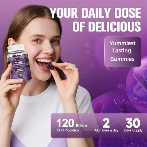 Vista 6 de Migcopat Gomitas de probióticos pre post, enzimas digestivas prebióticas prebióticas posbióticas con fibra, 120 mil millones de probióticos UFC