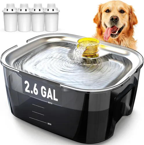Vista 10 de Fuente de agua para perros de 2.6 galones – Fuente de acero inoxidable de 10 L para mascotas, fuente para gatos, dispensador de tazón para perros