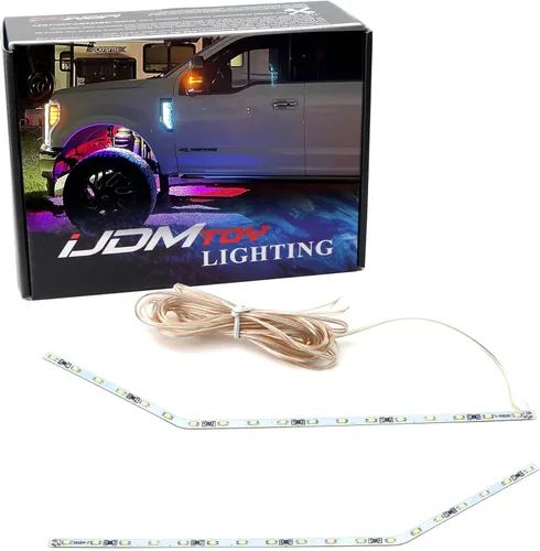 Vista 12 de iJDMTOY Kit de iluminación de fondo LED amarillo ámbar compatible con Ford F250 F350 F450 Super Duty 2017-2021 emblema cromado de guardabarros