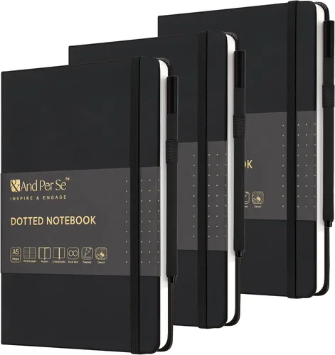 Vista 39 de &And Per Se Juego de diario y bolígrafo forrados (3 paquetes), cuaderno de tapa dura de cuero A5 con bolígrafo y juego de papelería, 160 páginas