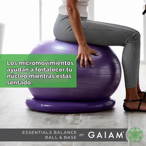 Vista 3 de Kit de pelota de equilibrio y base Gaiam Essentials, silla de pelota de yoga de 65 cm, pelota de ejercicio con base de anillo inflable para el Negro