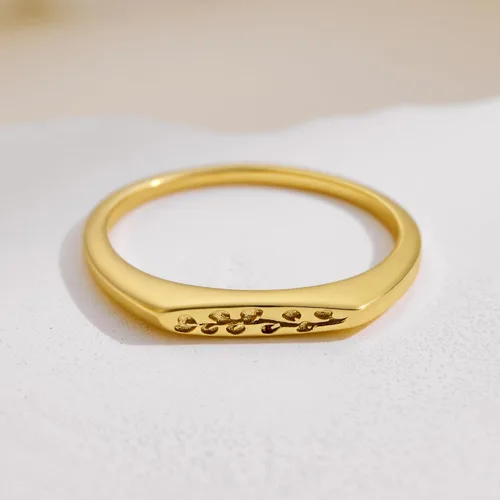 Vista 6 de YeGieonr - Anillo hecho a mano con flores, declaración minimalista y grabado botánico, joyería personalizable y delicada para mujeres y niñas
