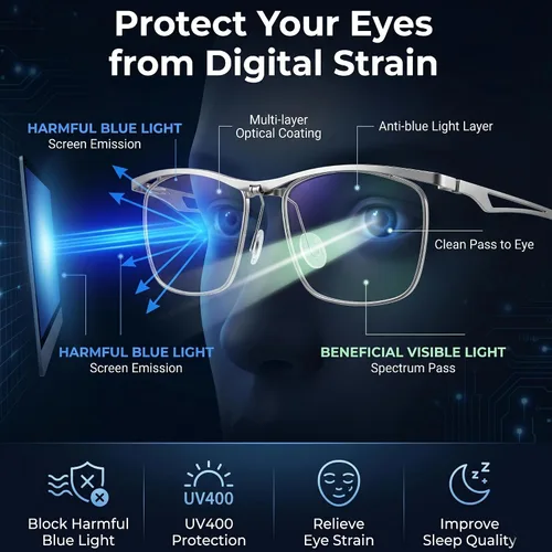 Vista 7 de Hubeye Flip Top Metal Blue Light Filter Reader Unisex Silvery