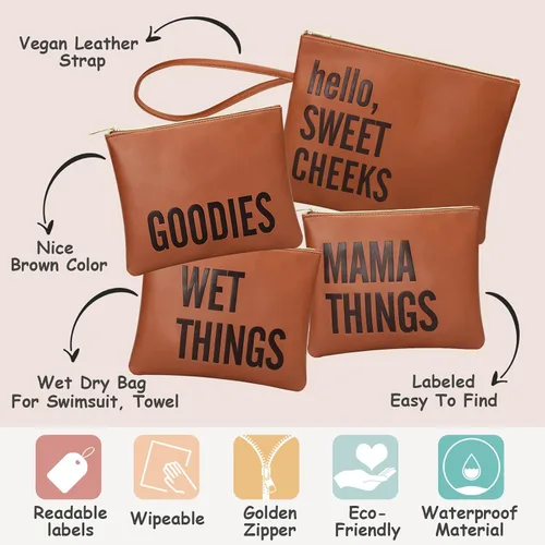 Vista 7 de MOMINSIDE Bolsa de pañales, bolsa de pañales, bolsas organizadoras Mominside de cuero para pañales mochila para mamá papá, bolsa grande de pañales