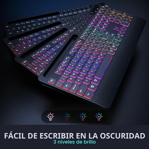 Vista 2 de Combo de teclado y mouse inalámbricos, mouse y teclado con retroiluminación RGB de doble sistema, recargable 2.4G, diseño ergonómico silencioso