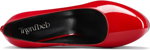 Vista 32 de TNYNFBEB Zapatos de tacón de plataforma alta para mujer, con puntera redonda, sin cordones, básicas, clásicas, de 5.5 pulgadas