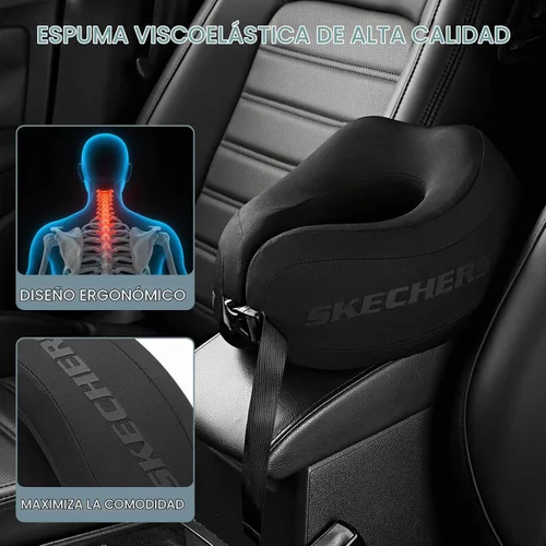 Vista 8 de Skechers Almohada cervical para viajar, almohada cervical de viaje de espuma viscoelástica para avión, almohada de viaje para dormir en vuelo Negro