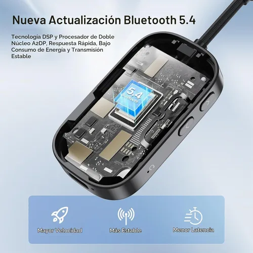 Vista 6 de Receptor transmisor Bluetooth 5.4, adaptador de audio inalámbrico 2 en 1 para avión, TV, estéreo de automóvil y hogar, conecta 2 AirPods