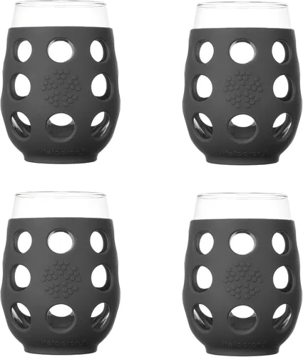 Vista 6 de Lifefactory - Copa de vino para interior y exterior con funda protectora de silicona, paquete de 4, Blanco óptico