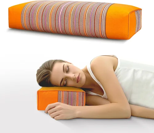 Vista 10 de Almohada ajustable de casco de trigo sarraceno para aliviar el dolor de cuello (21 x 8 x 4), almohada de enfriamiento natural para campamento