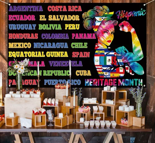 Vista 4 de Sunwer Decoración de fondo para cabina de fotos del mes de la herencia hispana, decoración de cultura de países latinos, decoración de mujeres, aula