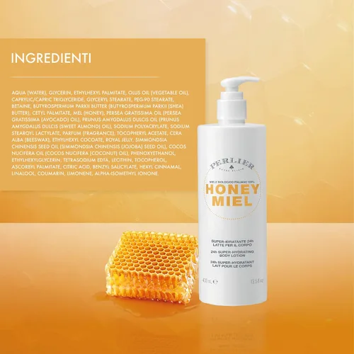 Vista 3 de Perlier Honey Miel Super Idratante 24h Latte Per Il Corpo Con Gelatina Reale 1,312.3 ft, Loción Corporal Super-Hidratante 13.5 Fl Oz Hecho en Italia