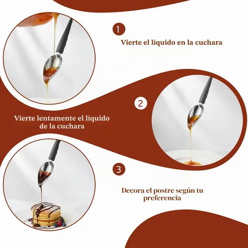 Vista 3 de Juego de 4 cucharas de decoración de dibujo de precisión culinaria profesional, cucharas multiusos de acero inoxidable para chef de dibujo