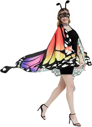Vista 2 de Butterfly Costume for Women Butterfly Wings for Women Fairy Wings Cape with Mask and Antenna Headband Halloween Costumes
