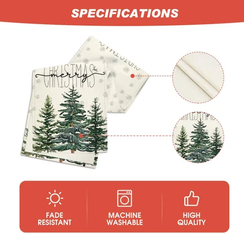 Vista 5 de Artoid Mode - Camino de mesa beige con diseño de árbol de pino y copos de nieve, «Feliz Navidad», decoración de mesa de comedor para fiestas