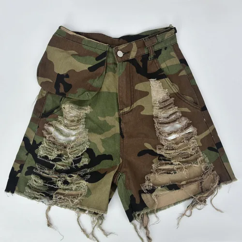 Vista 6 de Pantalones cortos de camuflaje para mujer, cintura elástica, cintura alta, múltiples bolsillos, cómodos, de algodón, casuales, de camuflaje