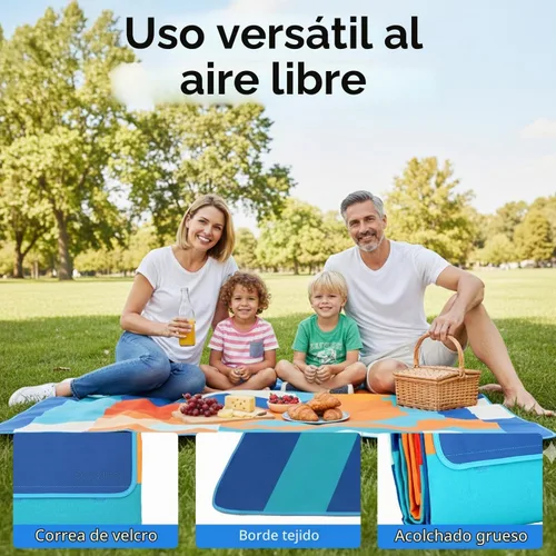 Vista 5 de scuddles Manta compacta de pícnic, tapete extragrande de 79 x 59 pulgadas para exteriores con diseño impermeable de 3 capas, forro polar suave