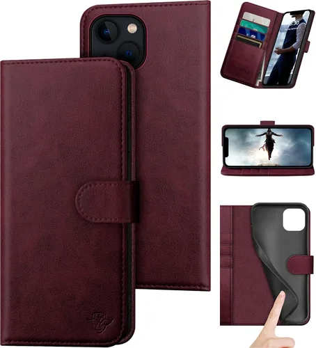 Vista 10 de DuckSky Funda tipo cartera de piel auténtica para iPhone 14 de 6.1 pulgadas con bloqueo RFID, 4 tarjeteros de crédito. Cuero auténtico. Funda