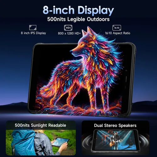 Vista 4 de Ulefone Armor Pad Pro - Tablet resistente de 8 pulgadas (16 GB + 128 GB), cámara trasera de 48 MP + cámara frontal de 32 MP, batería de 7650 mAh