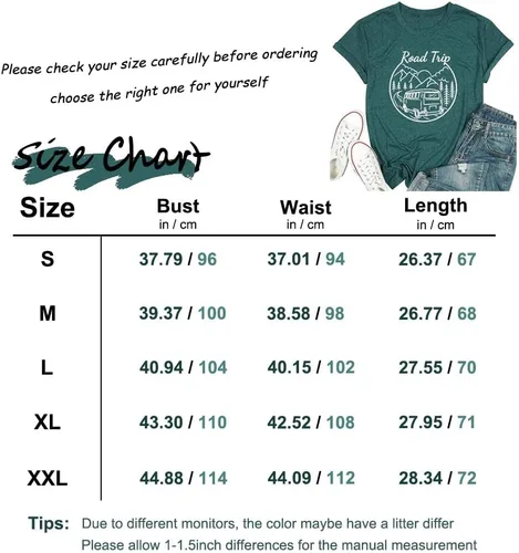 Vista 7 de Camisetas gráficas divertidas para mujer, camisetas de verano estampadas para viajes por carretera, novedad de la naturaleza, camisetas sueltas