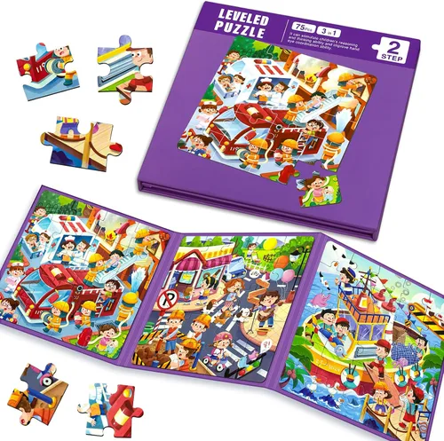 Vista 13 de Rompecabezas magnéticos para niños pequeños de 1 a 3 años, 3 en 1, divertido rompecabezas de granja, rompecabezas de viaje para niños, juguete