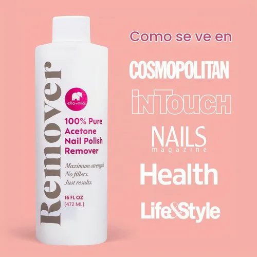 Vista 4 de ella+mila Removedor de esmalte de uñas de acetona 100% pura para acrílico