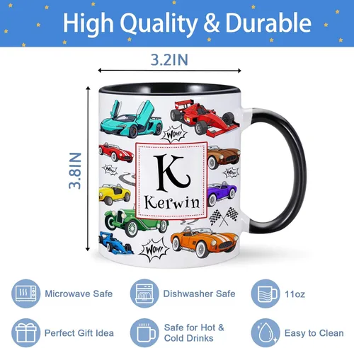 Vista 8 de Taza de café personalizada para niños con nombre e inicial, taza de cacao caliente personalizada para niños y niñas, taza de cerámica de 11 onzas