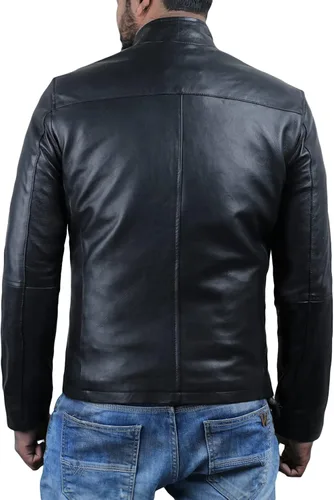 Vista 3 de Laverapelle Chaqueta de piel de cordero auténtica para hombre (negro, chaqueta clásica) - 1501135