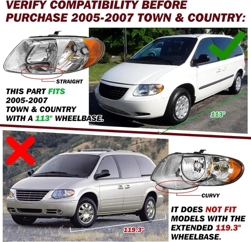 Vista 2 de JSBOYAT Conjunto de faros halógenos para Dodge Caravan 2001-2007 / Grand Caravan Chrysler Town & Country 01-07 con distancia entre ejes corta