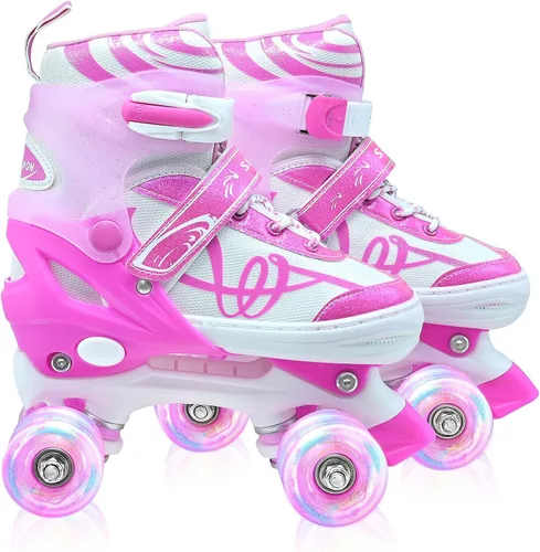 Vista 10 de Patines para niños y niñas con detalles de purpurina, patines de diseño musical para exteriores con ruedas iluminadas, patines ajustables para niños