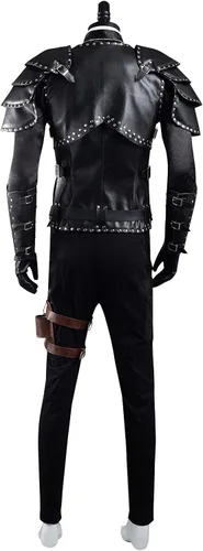 Vista 3 de Ruleewe Conjunto completo de cuero de disfraz de lobo blanco Geralt para hombre