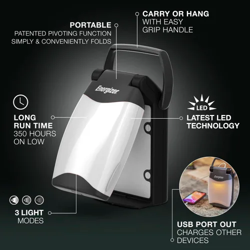 Vista 2 de Energizer Weatheready - Linterna portátil LED plegable, funciona con pilas, resistente al agua, linterna de campamento y luz de emergencia, paquete