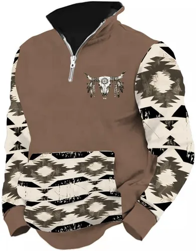 Vista 28 de LOAIHA Native American - Sudadera con capucha para hombre, manga larga, cremallera de 1/4, chaqueta vaquera