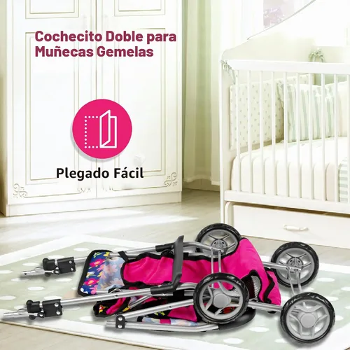 Vista 6 de fash n kolor Cochecito de Muñecas Gemelas - Cochecito de Bebé de Juguete para Muñecas - Cochecito de Juguete con Canasta de Almacenamiento para Set