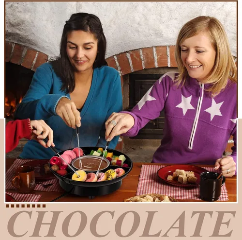 Vista 5 de Lallisa Juego de ollas de fondue eléctricas, kit de fondue de chocolate, máquina de fondue eléctrica, bandejas de servir desmontables con 4