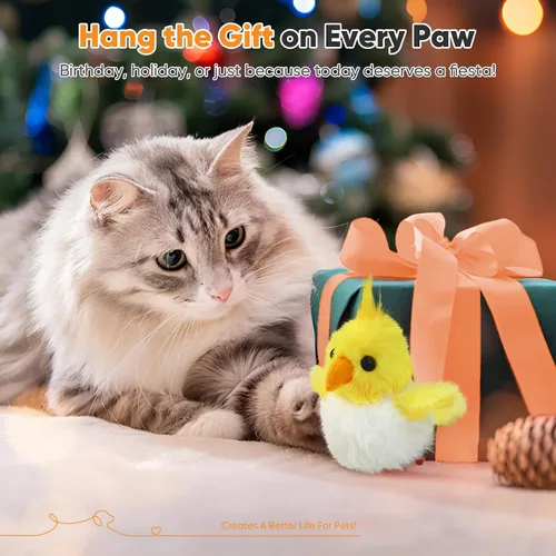 Vista 7 de Petbobi Juguetes para gatos, pájaro aleteante, juguete interactivo para gatos con alas aleteadoras y sonidos de chirrido, juguete recargable por USB