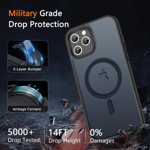 Vista 2 de LATVIN Funda magnética para iPhone 11 Pro, compatible con MagSafe, protección de grado militar, parte trasera translúcida mate esmerilada