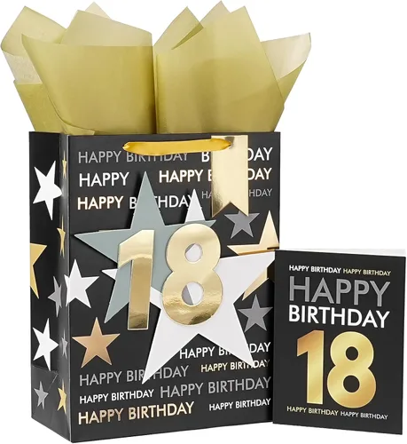 Vista 8 de Loveinside Bolsa de regalo de cumpleaños con papel de seda y tarjeta de felicitación para cumpleaños 40 – 10 x 5 x 13 pulgadas, 1 unidad, oro negro